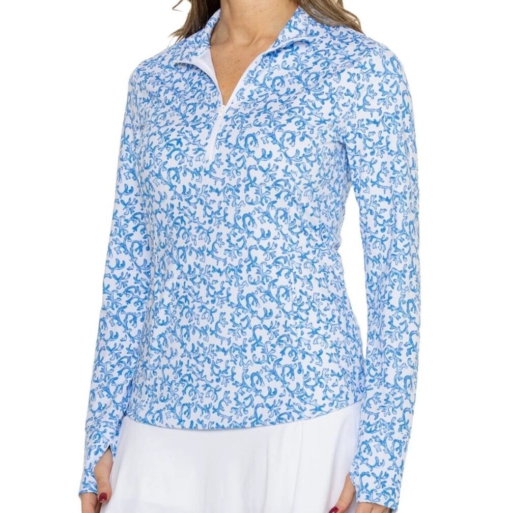 Tommy Bahama Golf & Tennis 1/4 Zip Top Womens Large Coral Reef Actve UPF 50+